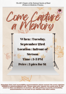 Promotional flyer for Come Capture a Memory event.